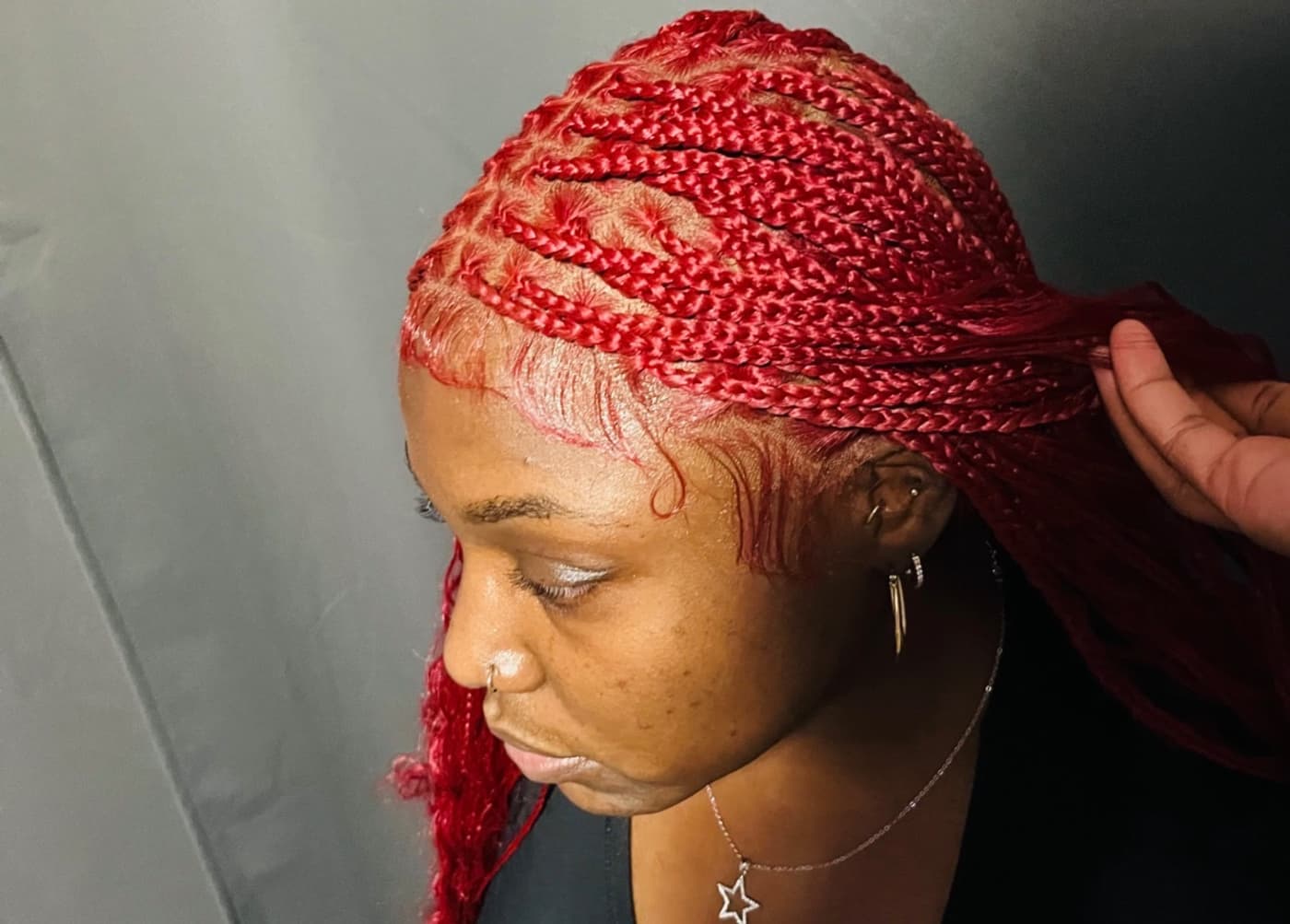 Vibrant Red Knotless Braids